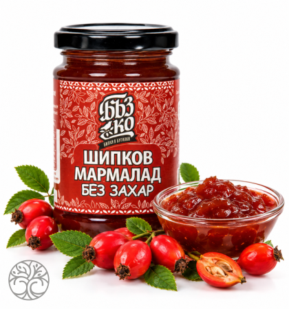 BuzKo SUGAR-FREE ROSEHIP JAM, 70% FRUIT – 380 g